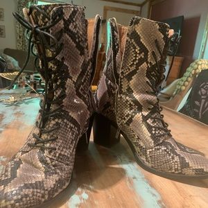 Frye snakeskin laceup boots